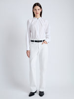 Front full length image of model wearing Carter Top in Tech Poplin in WHITE