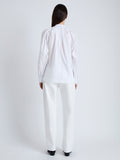 Back full length image of model wearing Carter Top in Tech Poplin in WHITE