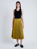 Front full length image of model wearing Daphne Skirt in Faux Leather in CHAI