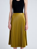 Detail image of model wearing Daphne Skirt in Faux Leather in CHAI