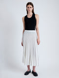 Front image of model wearing Pleated Miles Skirt in Crepe in WHITE/BLACK