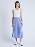 Front image of model wearing Pleated Miles Skirt in Crepe in PALE IRIS/BLACK