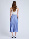 Back image of model wearing Pleated Miles Skirt in Crepe in PALE IRIS/BLACK