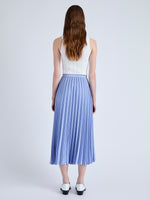 Back image of model wearing Pleated Miles Skirt in Crepe in PALE IRIS/BLACK