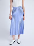 Detail image of model wearing Pleated Miles Skirt in Crepe in PALE IRIS/BLACK