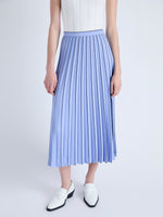 Detail image of model wearing Pleated Miles Skirt in Crepe in PALE IRIS/BLACK