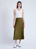 Front image of Miles Skirt in Pleated Crepe in OLIVE