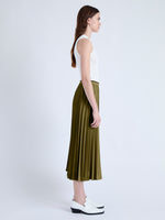 Side image of Miles Skirt in Pleated Crepe in OLIVE