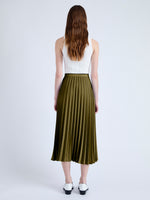 Back image of Miles Skirt in Pleated Crepe in OLIVE