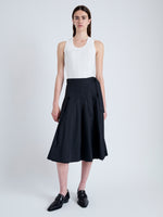 Front full length image of model wearing Peters Skirt in Tech Poplin in BLACK