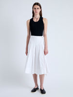 Front full length image of model wearing Peters Skirt in Tech Poplin in WHITE