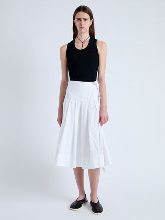 Front full length image of model wearing Peters Skirt in Tech Poplin in WHITE