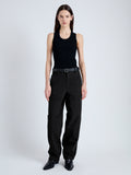 Front image of model wearing Sydnor Pants in Solid Cotton Linen in BLACK