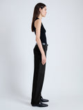 Side image of model wearing Sydnor Pants in Solid Cotton Linen in BLACK