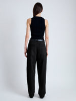 Back image of model wearing Sydnor Pants in Solid Cotton Linen in BLACK