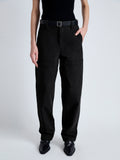 Detail image of model wearing Sydnor Pants in Solid Cotton Linen in BLACK