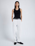 Front image of model wearing Sydnor Pants in Rumpled Cotton in white