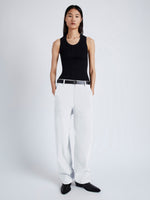 Front image of model wearing Sydnor Pants in Rumpled Cotton in white