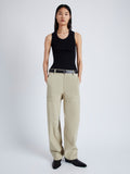 Front image of model wearing Sydnor Pants in Rumpled Cotton in khaki