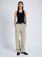 Front image of model wearing Sydnor Pants in Rumpled Cotton in khaki