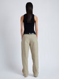 Back image of model wearing Sydnor Pants in Rumpled Cotton in khaki