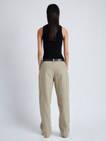 Back image of model wearing Sydnor Pants in Rumpled Cotton in khaki