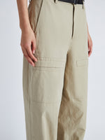 Detail image of model wearing Sydnor Pants in Rumpled Cotton in khaki