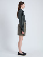 Side mage of Tayla Shorts in Cotton Nylon in KHAKI