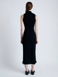 Back full length image of model wearing Kim Knit Dress in Compact Pointelle Rib in BLACK