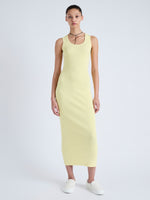 Front full length image of model wearing Cole Knit Dress in Viscose Rib in PALE YELLOW