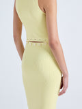 Detail image of model wearing Cole Knit Dress in Viscose Rib in PALE YELLOW