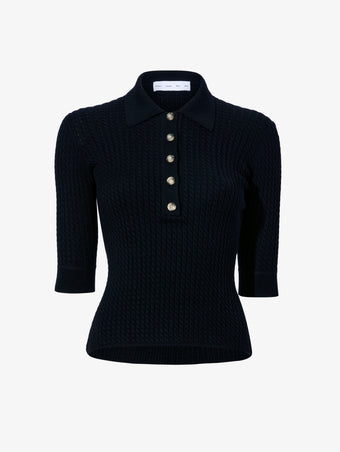 Still Life image of Cooper Knit Polo in Micro Cable in BLACK