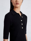 Detail image of model wearing Cooper Knit Polo in Micro Cable in BLACK