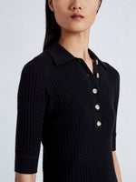 Detail image of model wearing Cooper Knit Polo in Micro Cable in BLACK