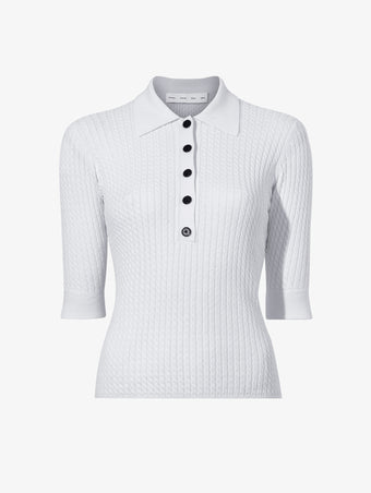 Still Life image of Cooper Knit Polo in Micro Cable in OFF WHITE
