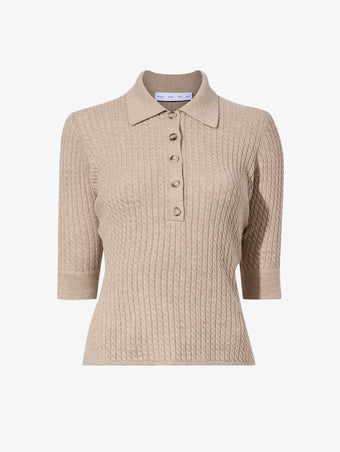 Still Life image of Cooper Knit Polo in Micro Cable in CASHEW