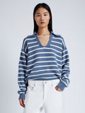 Front image of Stripe Murphy Sweater in Cotton Cashmere in CHALK/SLATE