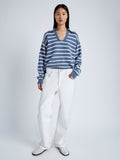 Front image of Stripe Murphy Sweater in Cotton Cashmere in CHALK/SLATE