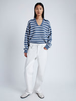 Front image of Stripe Murphy Sweater in Cotton Cashmere in CHALK/SLATE