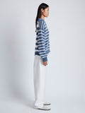 Side image of Stripe Murphy Sweater in Cotton Cashmere in CHALK/SLATE