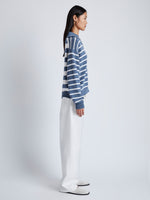 Side image of Stripe Murphy Sweater in Cotton Cashmere in CHALK/SLATE