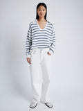 Front image of model wearing Stripe Murphy Sweater in Cotton Cashmere in CHALK/SLATE