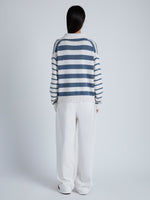 Back image of model wearing Stripe Murphy Sweater in Cotton Cashmere in CHALK/SLATE