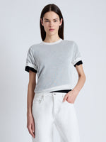 Front cropped image of model wearing Powell Sheer Knit Top in OFF WHITE/BLACK