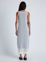 Back image of model wearing Simmons Sheer Knit Dress in OFF WHITE/BLACK