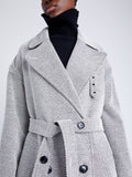 Proenza Schouler Detail image of model wearing Ronan Coat in Soft Twill Coating in WHITE/GREY