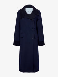 Proenza Schouler Still Life image of Constance Coat in Pinstripe Wool Cashmere in NAVY MELANGE