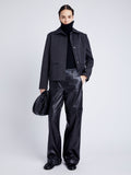 Proenza Schouler Front full length image of model wearing Sawyer Jacket in Gabardine in SHADOW