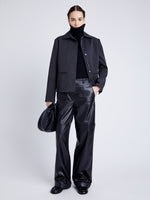 Proenza Schouler Front full length image of model wearing Sawyer Jacket in Gabardine in SHADOW