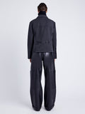 Proenza Schouler Back full length image of model wearing Sawyer Jacket in Gabardine in SHADOW